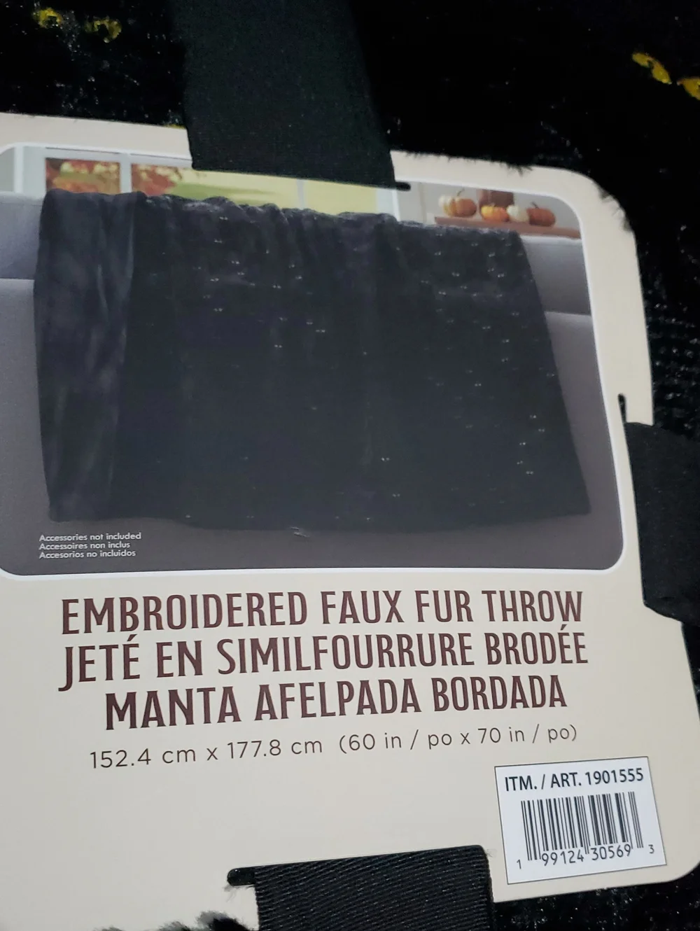 Embroidered Faux Fur Black Cat Throw Blanket
